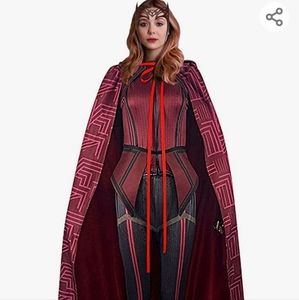Wanda Vision Maximoff  Costume Scarlet Cloak Witch Headpiece Outfits Red Cape
